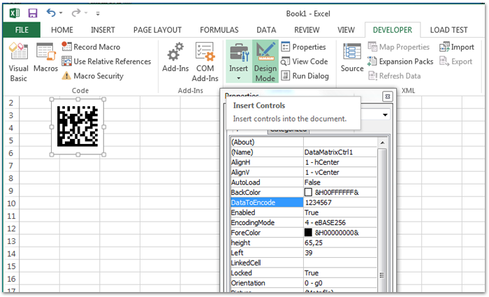 Barcode DataMatrix QRCode Aztec Code128 in Microsoft Excel Office