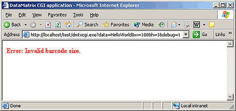 Using DataMatrix CGI barcode generator with debug information.