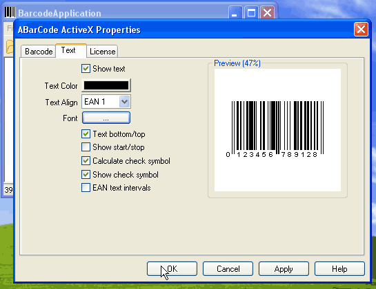 Adjust the properties of the barcode