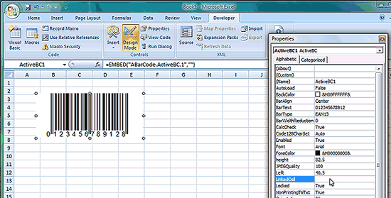 Adjust the properties of the barcode