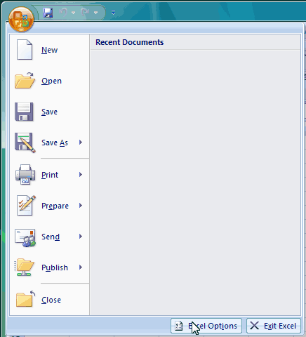Open Excel 2007 Options dialog