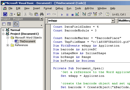 Copy and paste the text of the barcode macro