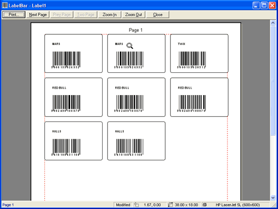 Preview barcode labels