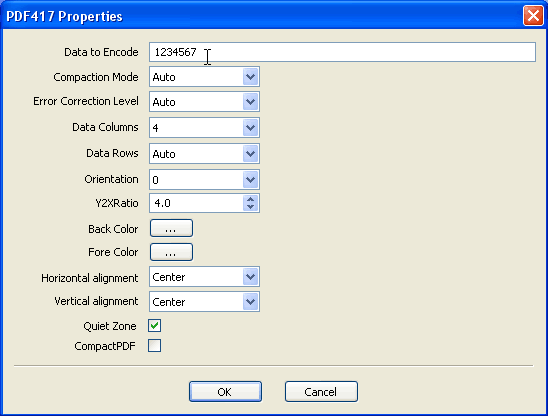 Adjust the properties of the PDF417