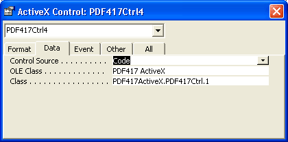 PDF417 Barcode ActiveX embeded in Access