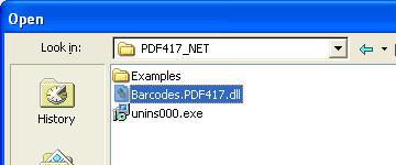 select the file Barcodes.PDF417.dll