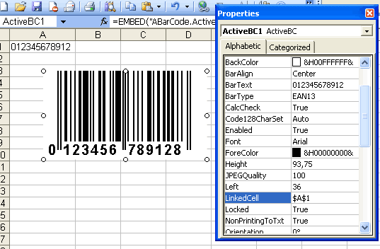 Excel and Barcode ActiveX linking