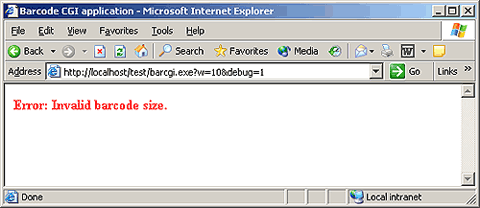 Using Barcode CGI generator with debug information.