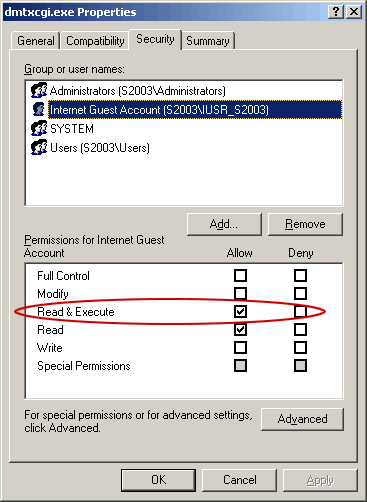 Setup CGI file execute permissions