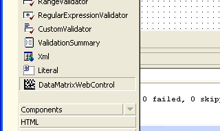 DataMatrix ASP.NET Web Control is present on the Web Forms tab.