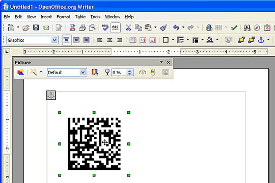 DataMatrix image on the OpenOffice application.