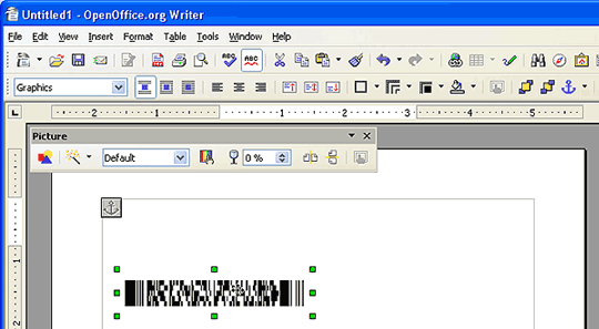 PDF417 image on the OpenOffice application.